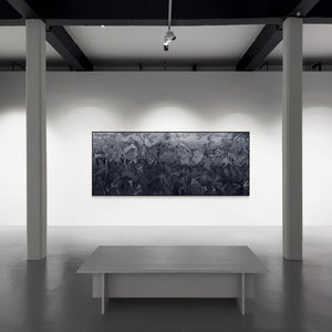 Preview of 'Untitled 23 (Crystalline Frost)' Painting by Chandan Bhowmick shown on a wall in a furnished room.