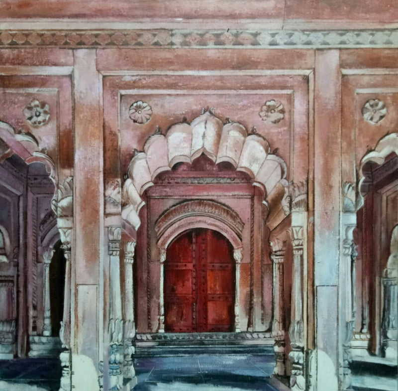 Untitled 23' landscape acrylic painting by artist Rajashree Sutar, 24x24 inch, on canvas