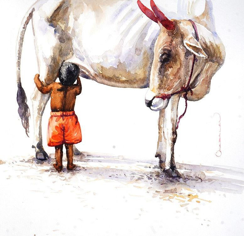 Untitled 23' figurative watercolor painting by artist Siva Balan, 15x15 inch, on paper