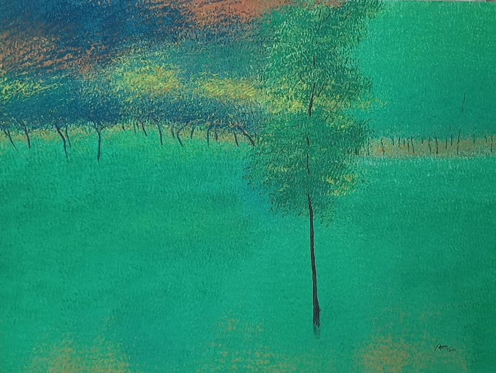 Untitled 23' nature acrylic painting by artist Vimal Chand, 36x48 inch, on canvas