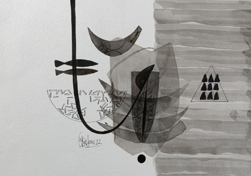 Abstract acrylic painting titled 'Untitled 232', 8x11 inches, by artist Narendra Jatav on Paper