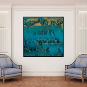 In-situ view of Chandan Bhowmick's 'Untitled 24 (Blue Abyss)' painting in a room