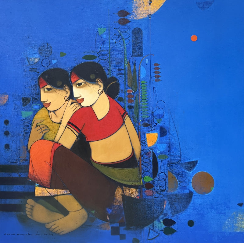 Untitled 24' figurative acrylic painting by artist Anand Panchal, 48x48 inch, on canvas