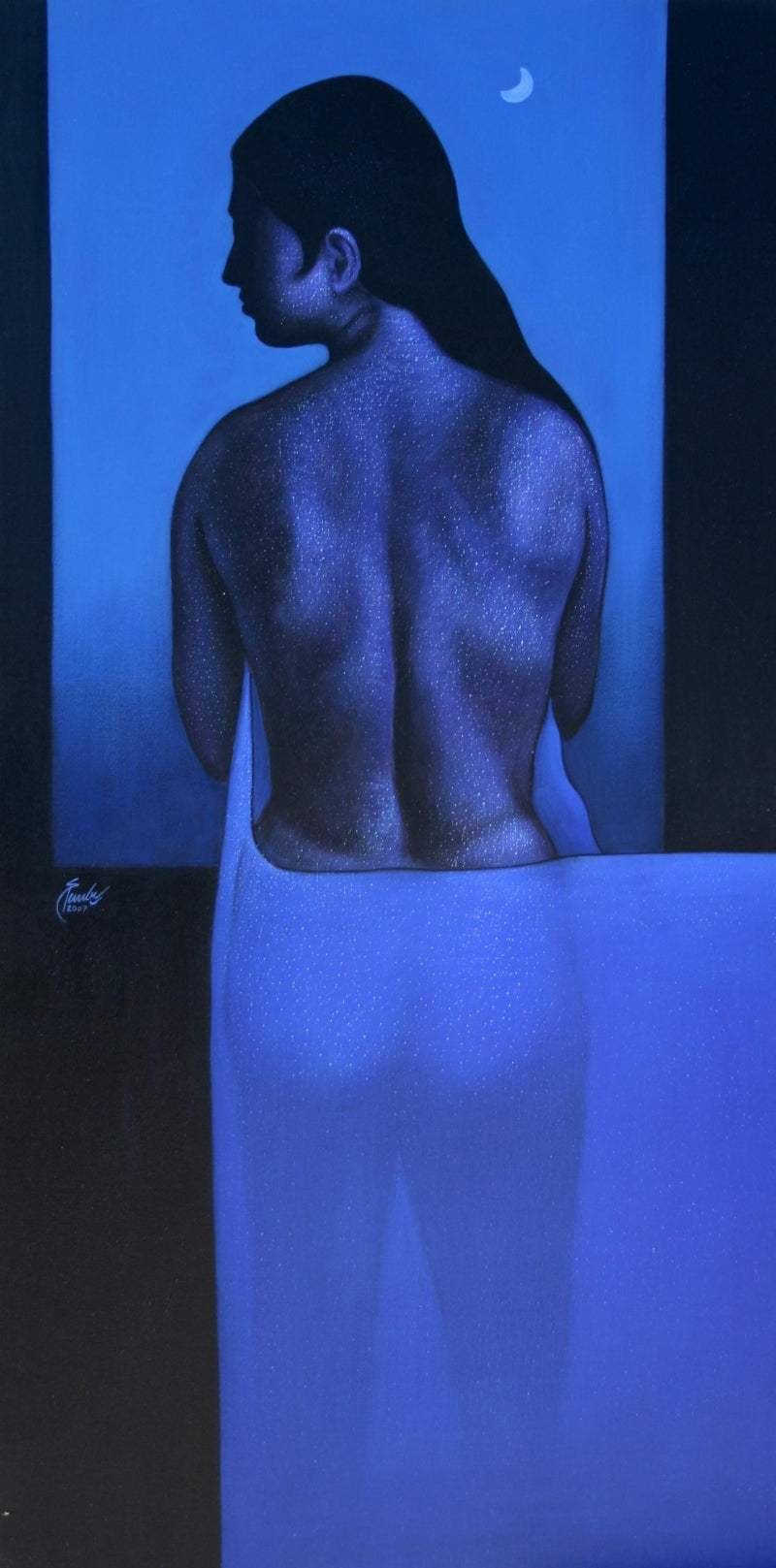 'Untitled 24' nude acrylic painting by artist Sunil Paraji Tambe, 48x24 inch, on canvas
