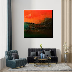 Preview of 'Untitled' Painting by Dnyaneshwar Dhavale shown on a wall in a furnished room.