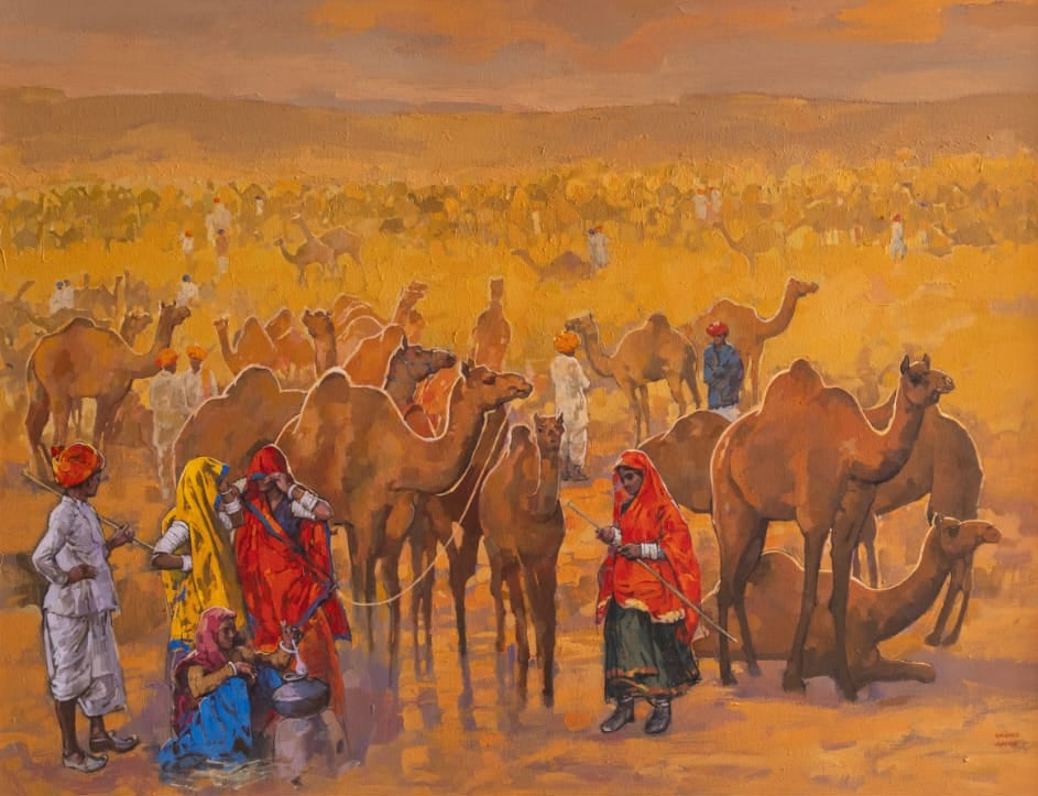 'Untitled 25' figurative acrylic painting by artist Anushka Varekar, 43x54 inch, on canvas