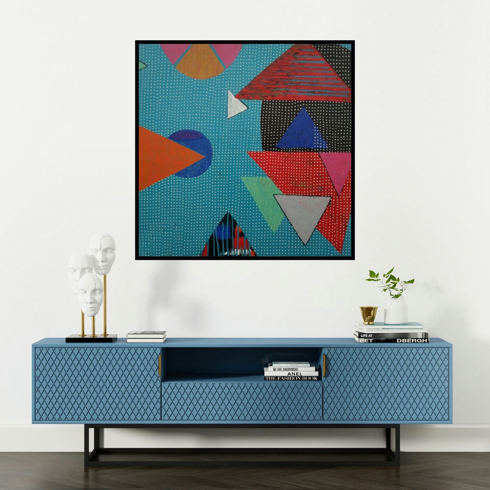 'Untitled 25' painting by Yashwant Pawar shown on a wall in a furnished room.
