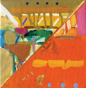 Untitled 256 (Divided Landscape) by Shrikant Kadam, Original Acrylic Abstract Painting on Canvas, X-Small Square Wall Art
