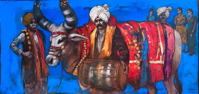 Figurative mixed media painting titled 'Untitled 26', 26x42 inches, by artist Satyajeet Varekar on Paper Board