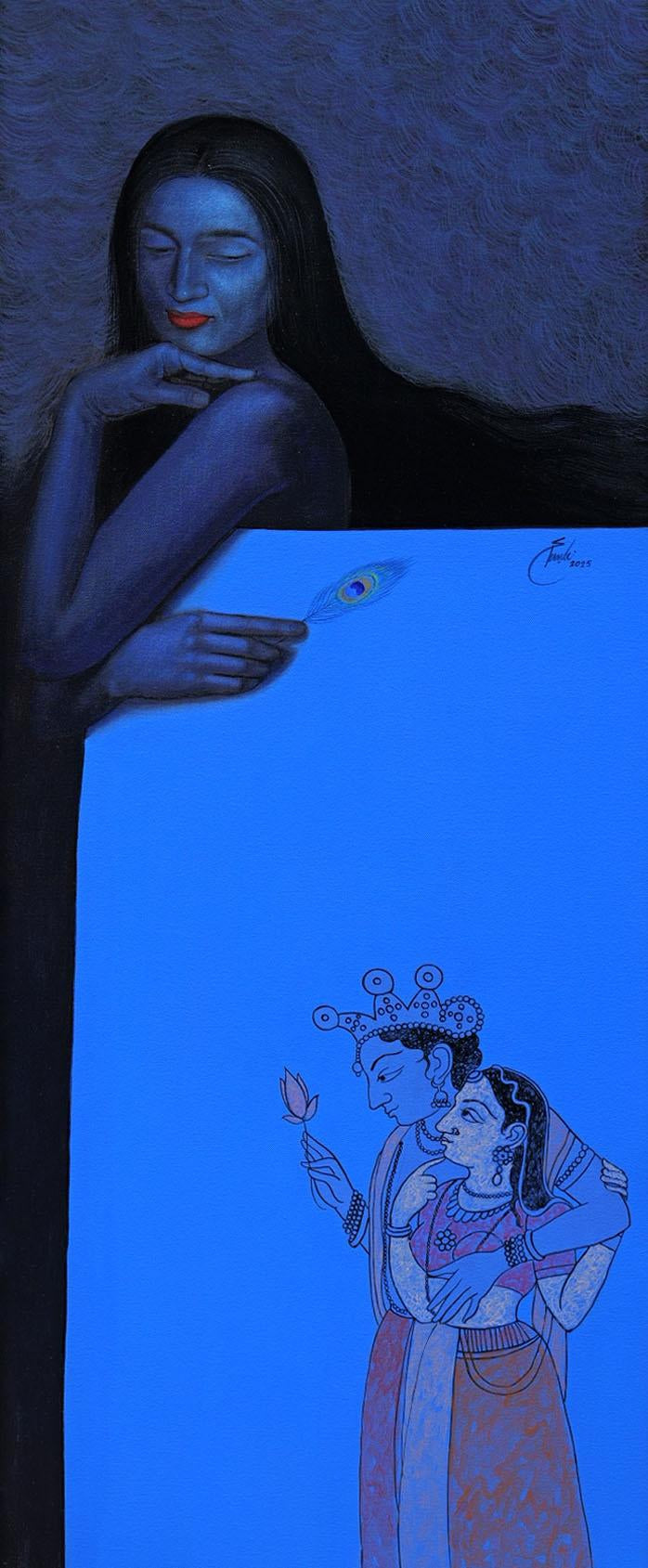 'Untitled 26' religious acrylic painting by artist Sunil Paraji Tambe, 60x24 inch, on canvas