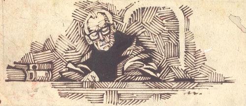 Figurative pen ink drawing titled 'Untitled 261', 3x5 inches, by artist Mario Miranda on Paper