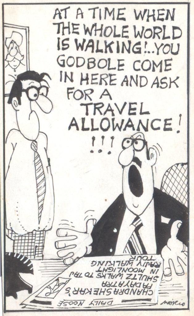 Figurative pen ink drawing titled 'Untitled 263', 5x3 inches, by artist Mario Miranda on Paper