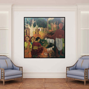 In-situ view of Laxma Goud's 'Untitled (Tranquil Waters)' painting in a room