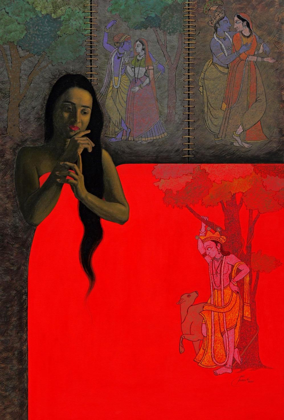 'Untitled 27' religious acrylic painting by artist Sunil Paraji Tambe, 72x48 inch, on canvas