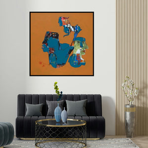 Shambhu Prasad Reddy Kolli's 'Untitled (The Awakening)' painting visualized above a sofa in a contemporary room.