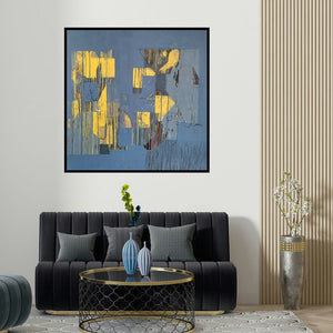 Vivek Nimbolkar's 'Untitled 29 (Urban Reflections)' painting visualized above a sofa in a contemporary room.