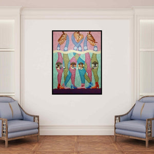 In-situ view of Arvind Dubey's 'Untitled 3 (Giraffe Legs)' painting in a room