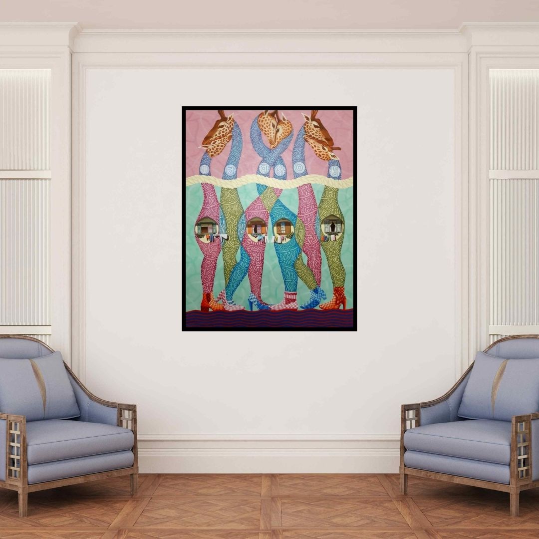 In-situ view of Arvind Dubey's 'Untitled 3 (Giraffe Legs)' painting in a room