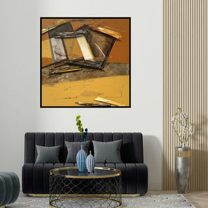 Shilpa Patole's 'Untitled 3 (Architectural Fragments)' painting visualized above a sofa in a contemporary room.