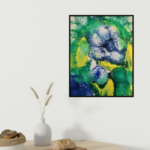 Kartikey Sharma's 'Untitled 3' painting visualized above a sofa in a contemporary room.