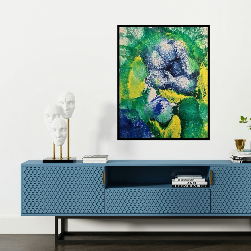 'Untitled 3' painting by Kartikey Sharma shown on a wall in a furnished room.