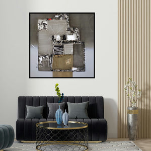 Paras Parmar's 'Untitled 3 (Concrete Jungle)' painting visualized above a sofa in a contemporary room.