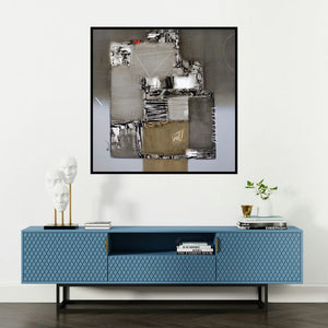 'Untitled 3 (Concrete Jungle)' painting by Paras Parmar shown on a wall in a furnished room.