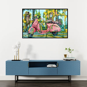 Preview of 'Untitled 3 (Reclaimed by Nature)' Painting by Bahuleyan C B shown on a wall in a furnished room.