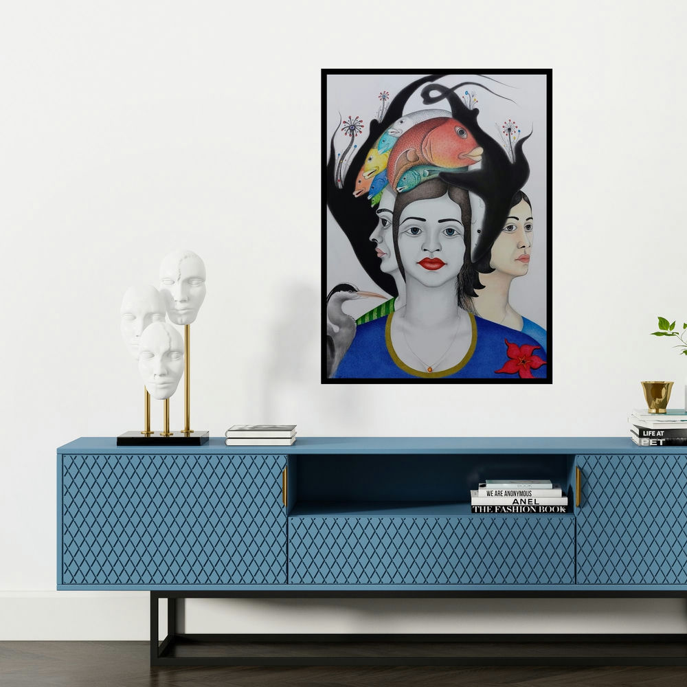 'Untitled 3' painting by Rajesh Salagaonkar shown on a wall in a furnished room.