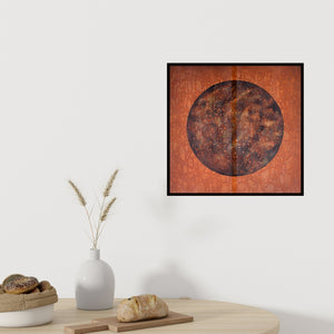 Preview of 'Untitled 3 (Cosmic Meditation)' Painting by Pradeep Ahirwar shown on a wall in a furnished room.