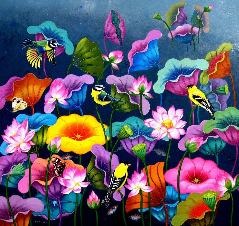 Nature acrylic painting titled 'Untitled 3', 35x33 inches, by artist Nur Ali on Canvas