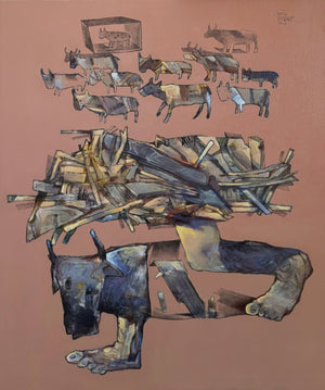 Untitled 3' contemporary acrylic painting by artist Raju Baviskar, 40x35 inch, on canvas