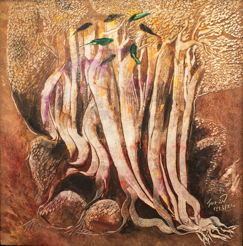 Nature oil painting titled 'Untitled 3', 26x26 inch, by artist Raosaheb Gurav on Canvas