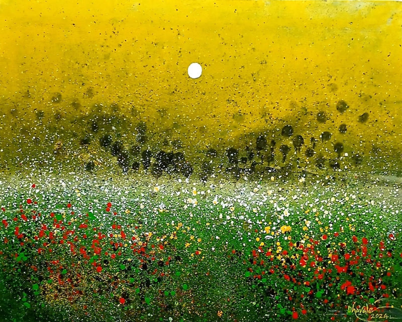 Abstract acrylic painting titled 'Untitled 3', 24x36 inch, by artist Dnyaneshwar Dhavale on Canvas