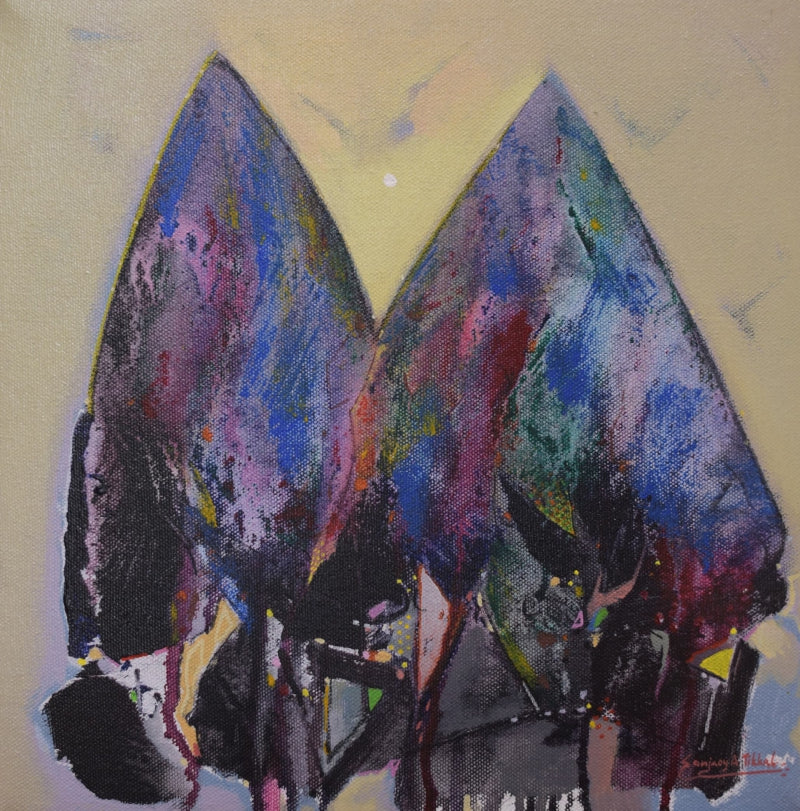 Untitled 3' abstract acrylic painting by artist Sanjay Tikkal, 12x12 inch, on canvas