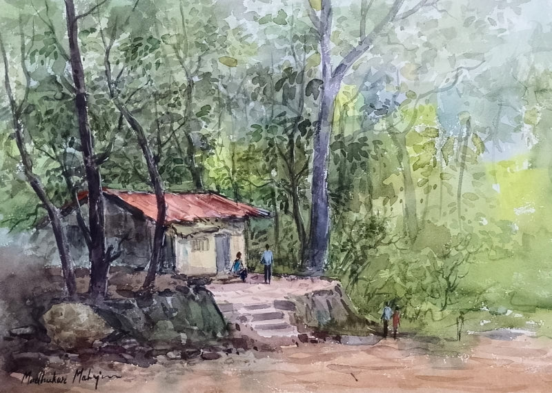 Untitled 3' nature watercolor painting by artist Madhukar Mahajan, 14x20 inch, on paper