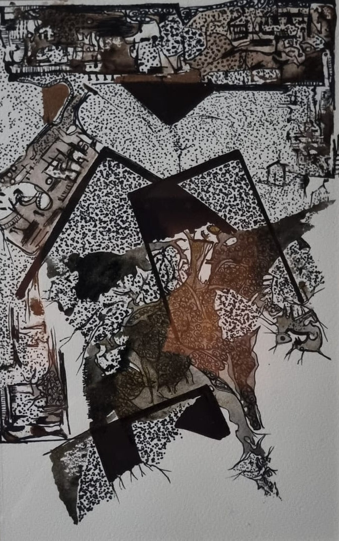 Untitled 3' contemporary acrylic-ink painting by artist Tabassum Yusuf, 14x11 inch, on paper