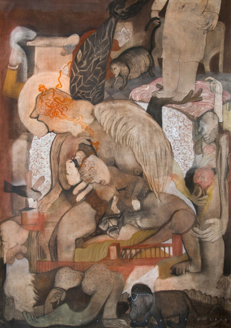 Untitled 3' contemporary mixed-media painting by artist Susmita Chowdhury, 40x30 inch, on paper