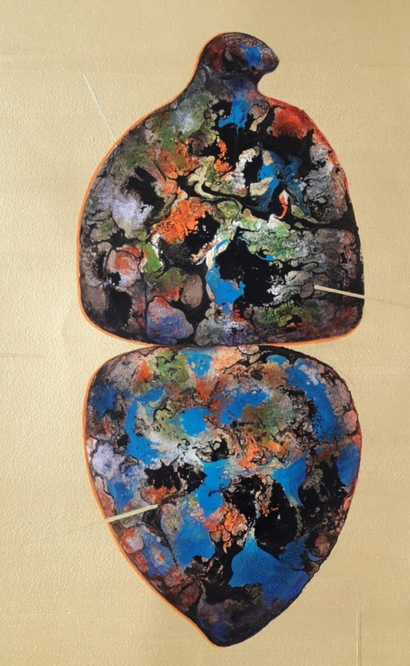 'Untitled 3' contemporary mixed-media painting by artist Raosaheb Gagare, 24x16 inch, on paper