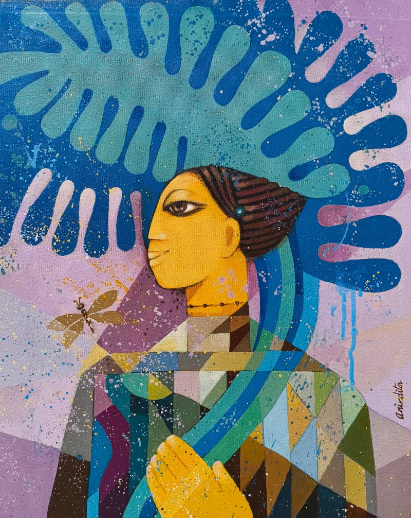 'Untitled 3' figurative acrylic painting by artist Anindita Singh, 20x16 inch, on canvas