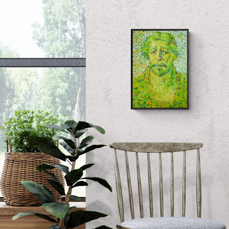 In-situ view of Gopal Gangawane's 'Untitled 3 (Verdant Contemplation)' painting in a room