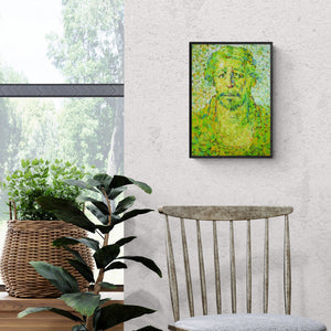 Gopal Gangawane's painting 'Untitled 3 (Verdant Contemplation)' displayed in a modern living room setting