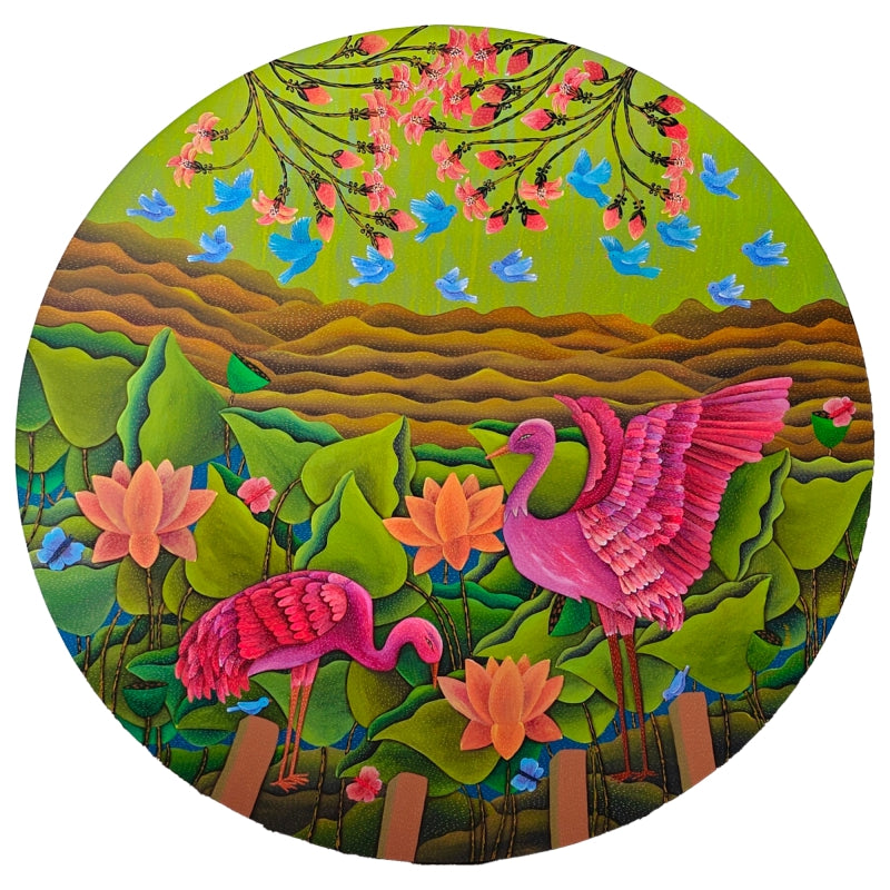 'Untitled 3' nature acrylic painting by artist Sadaf Beg Khan, 48x48 inch, on canvas