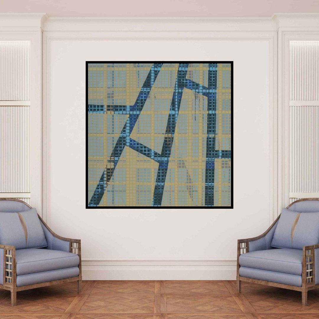 In-situ view of Prashant Anasane's 'Untitled 3 (Gridlock)' painting in a room