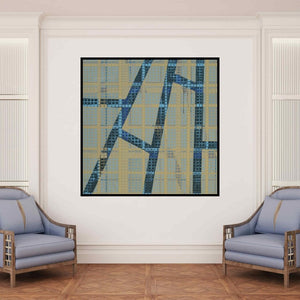 In-situ view of Prashant Anasane's 'Untitled 3 (Gridlock)' painting in a room