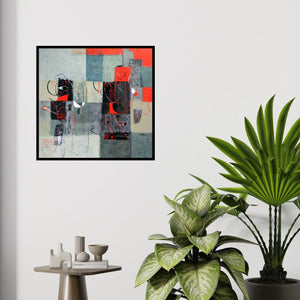 In-situ view of Vivek Nimbolkar's 'Untitled 3 (Red and Gray Dialogue)' painting in a room