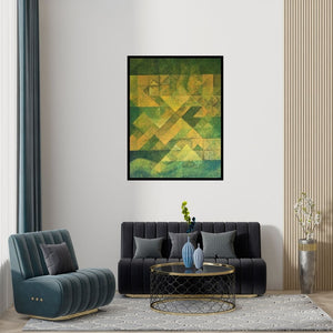 Preview of 'Untitled 3 (Verdant Intersections)' Painting by Mansi Palshikar shown on a wall in a furnished room.