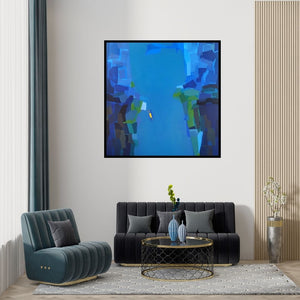 Preview of 'Untitled 3 (Solitude's Voyage)' Painting by Padmakar Santape shown on a wall in a furnished room.