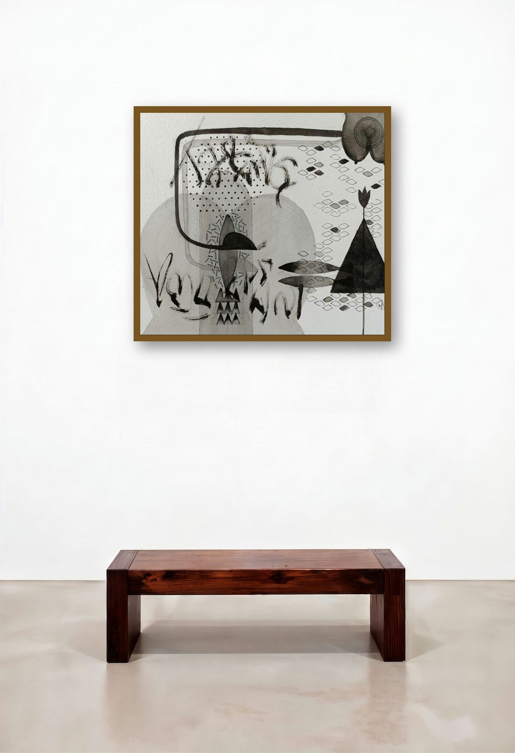 Untitled 300 by artist Narendra Jatav displayed in a Japandi Hotel Suite