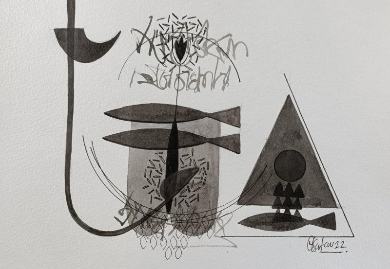 Abstract acrylic painting titled 'Untitled 302', 8x11 inches, by artist Narendra Jatav on Paper